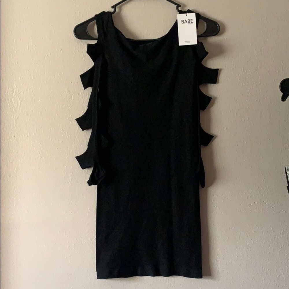 Cut out long sleeve black little dress
